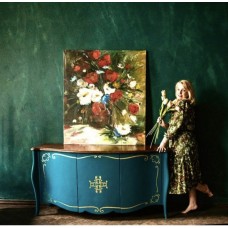 Flower bouquet "I love flowers", acrylic painting on canvas 105 * 120 cm, original. Tulips, white peonies, buttercups, cornflowers. Artist Marina Stognieva